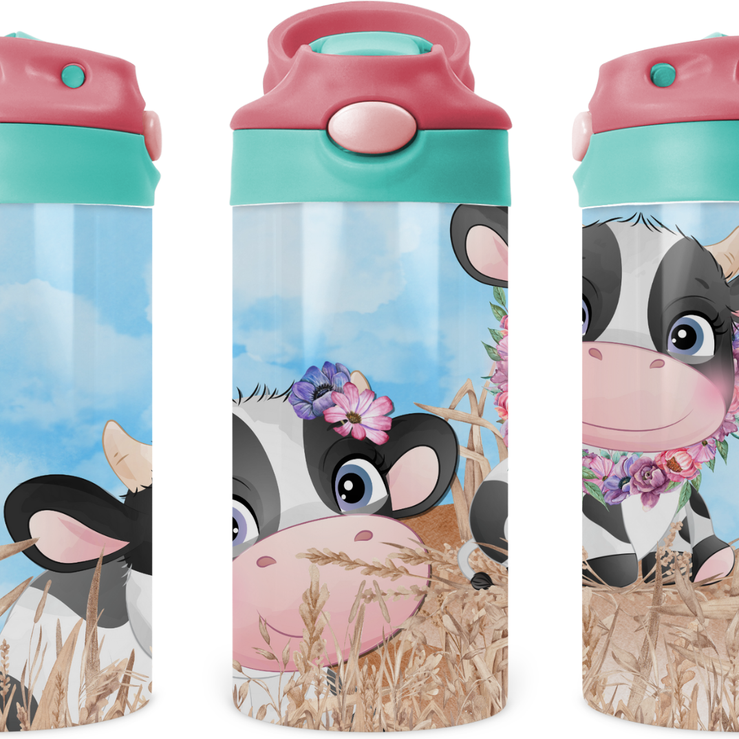 Baby Cows On The Farm Kids 12 oz Water Bottle Flip Top