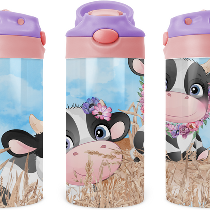 Baby Cows On The Farm Kids 12 oz Water Bottle Flip Top