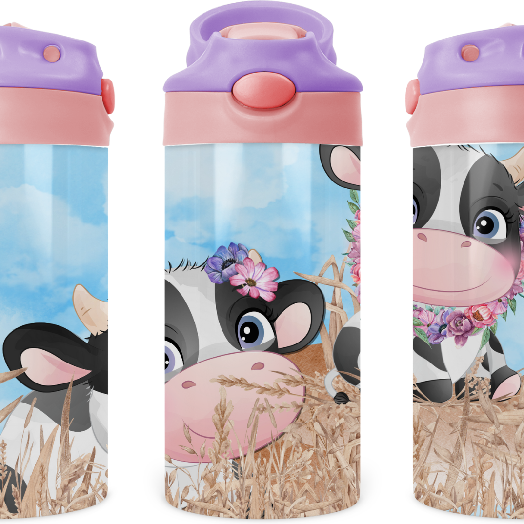 Baby Cows On The Farm Kids 12 oz Water Bottle Flip Top