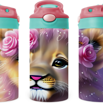 Baby Cub With Roses Flower Kids 12 oz Water Bottle Flip Top