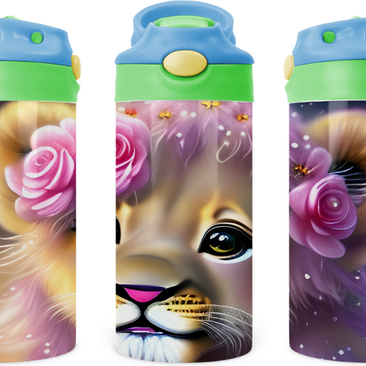 Baby Cub With Roses Flower Kids 12 oz Water Bottle Flip Top