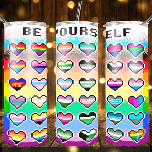 Be Yourself Hearts LBGTQ -Drink Tumbler