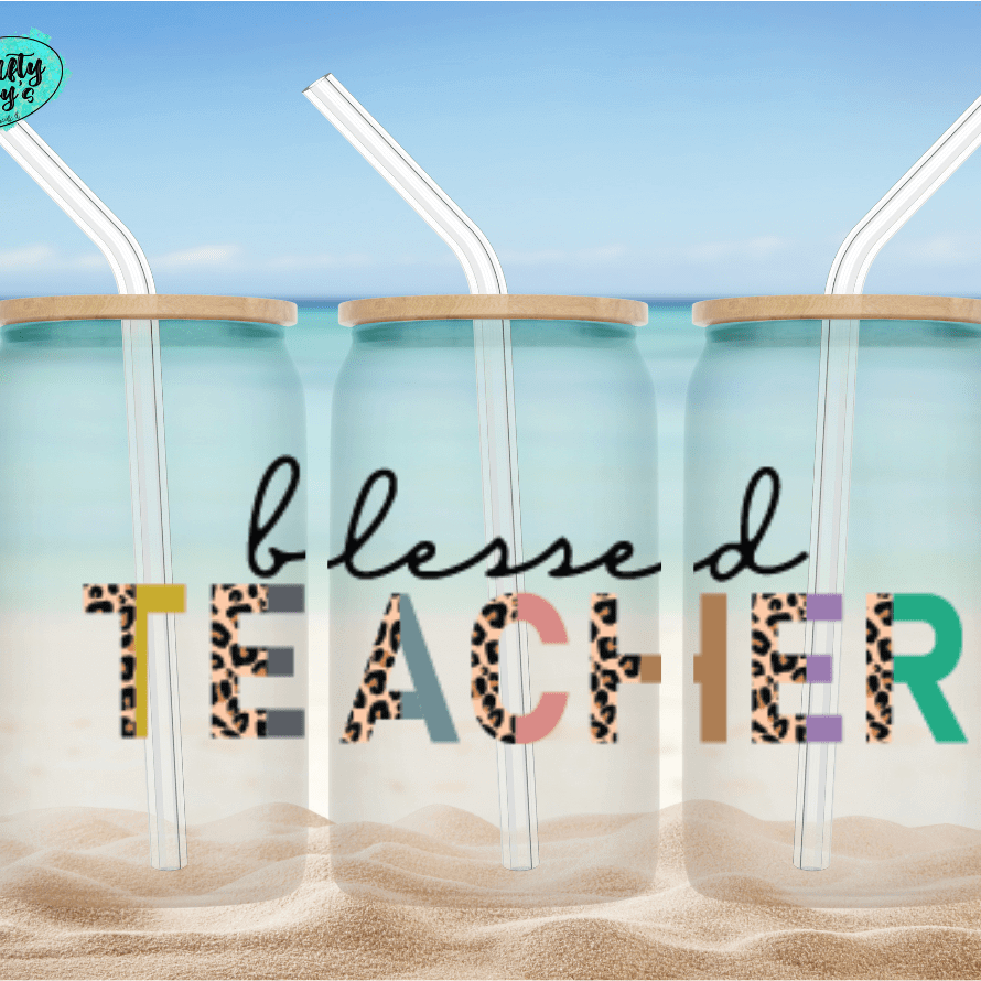 Blessed Teacher Leopard Colorful Beer Can Glasses