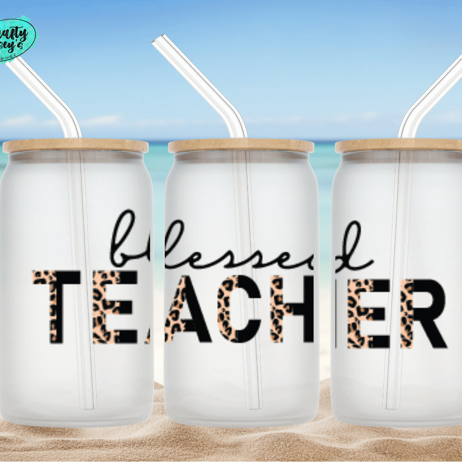 Blessed Teacher Leopard Glass Can