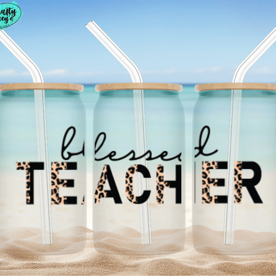 Blessed Teacher Leopard Glass Can