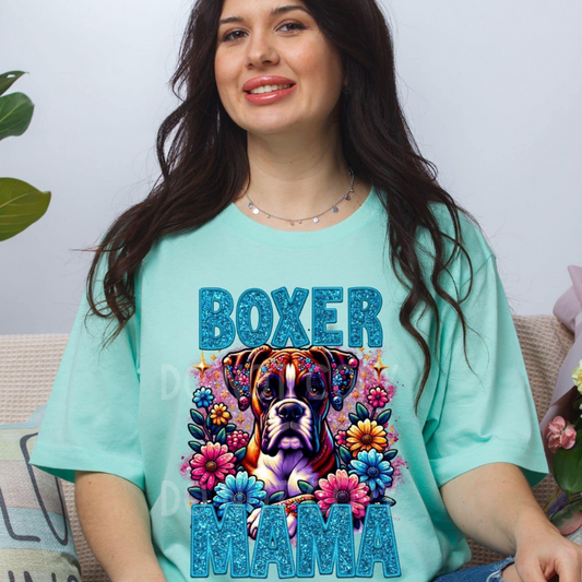 Boxer Dog Mama Faux Glitter Tee