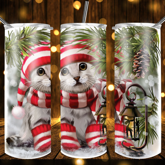 Candy Cane Kitty Cat Tumbler