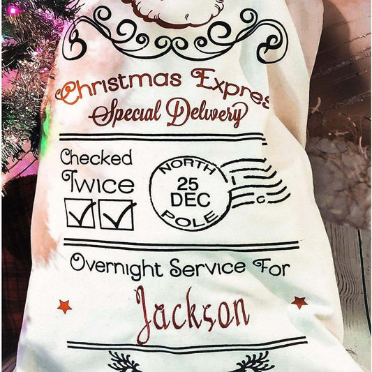 Crafty Casey's Christmas Santa Sacks 19x27 in. / Black / Adline XL- Christmas Express Special Delivery Red Santa Outline Santa Sack-Personalized-Embroidered-Gift Bag