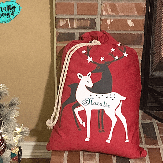 Crafty Casey's Christmas Santa Sacks 19x27 in. / Black / Adline Xl Christmas Red Reindeer Santa-Sack Santa Sack Personalized-Embroidered-Gift Bag