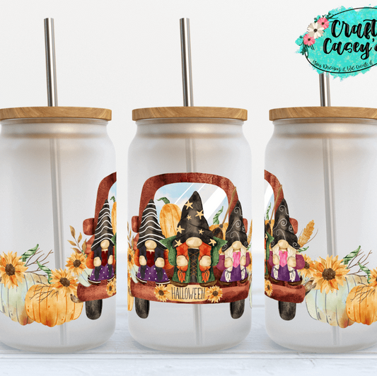 Cruising Fall Halloween Gnomes- Beer Glass Can Crafty Casey's