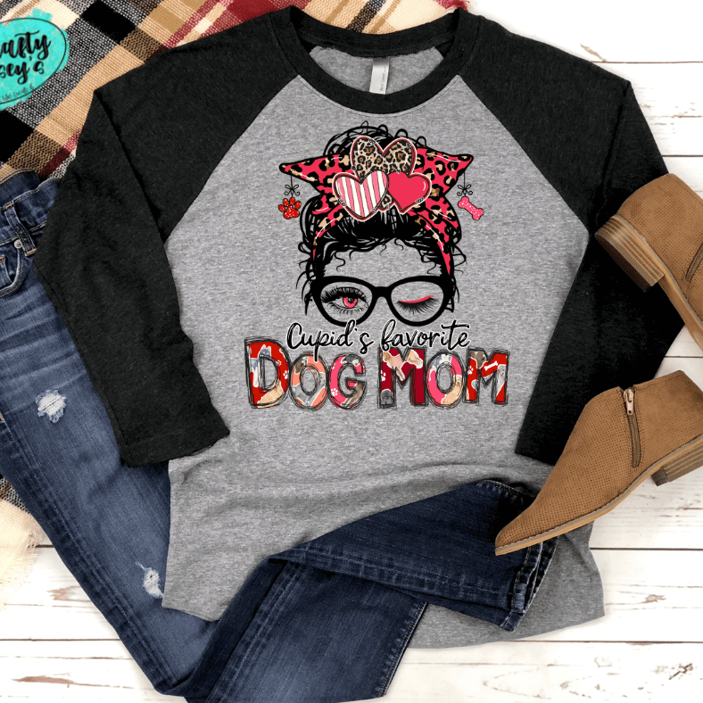 Cupids Favorite Dog Mom Bun- Valentines Raglan