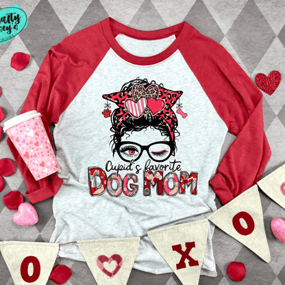 Cupids Favorite Dog Mom Bun- Valentines Raglan