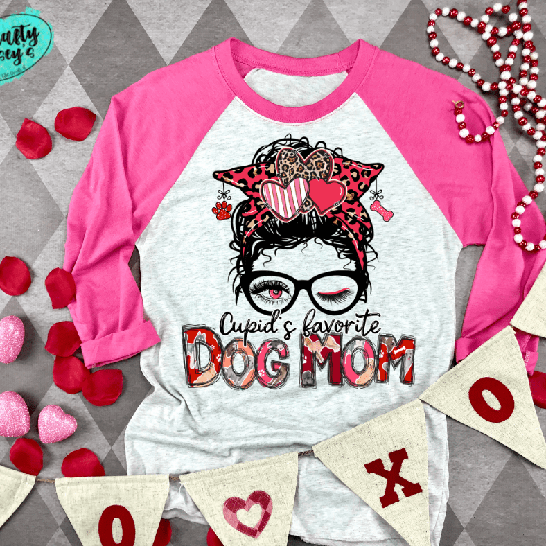 Cupids Favorite Dog Mom Bun- Valentines Raglan
