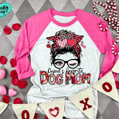 Cupids Favorite Dog Mom Bun- Valentines Raglan