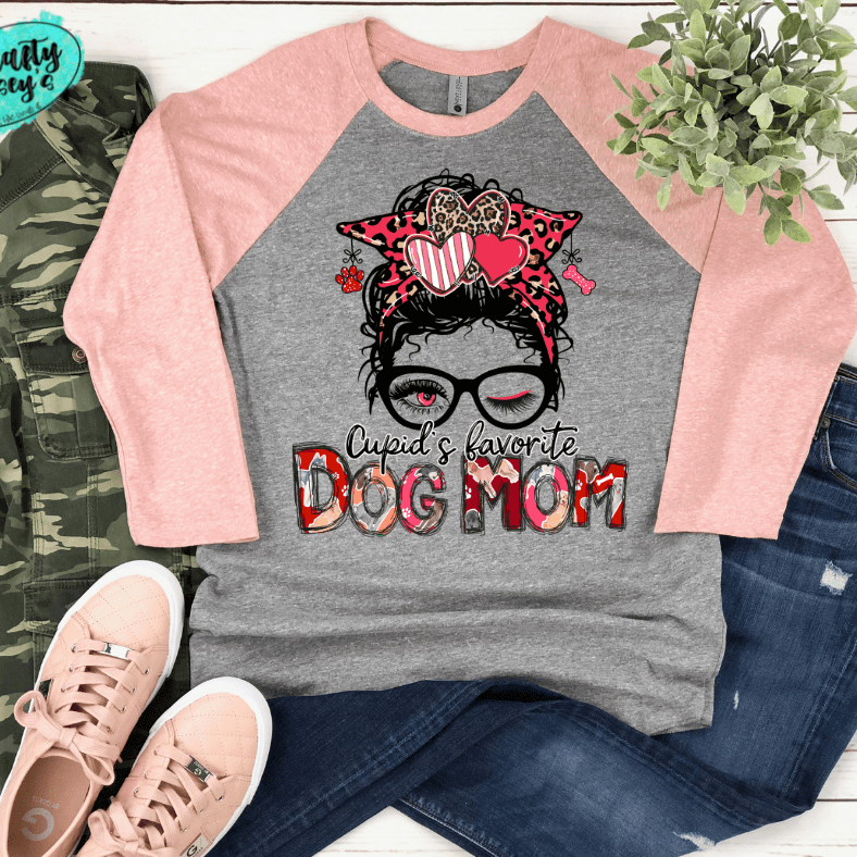 Cupids Favorite Dog Mom Bun- Valentines Raglan