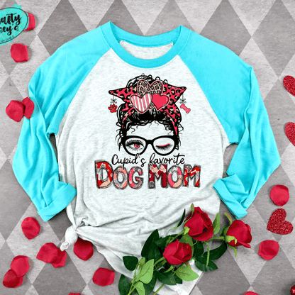 Cupids Favorite Dog Mom Bun- Valentines Raglan