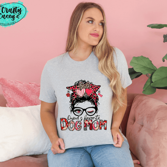 Cupids Favorite Dog Mom Messy Bunn Valentines Tee
