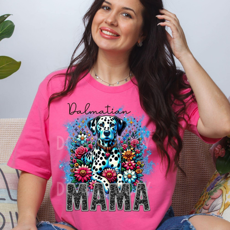 Dalmation Dog Mama Faux Glitter Tee