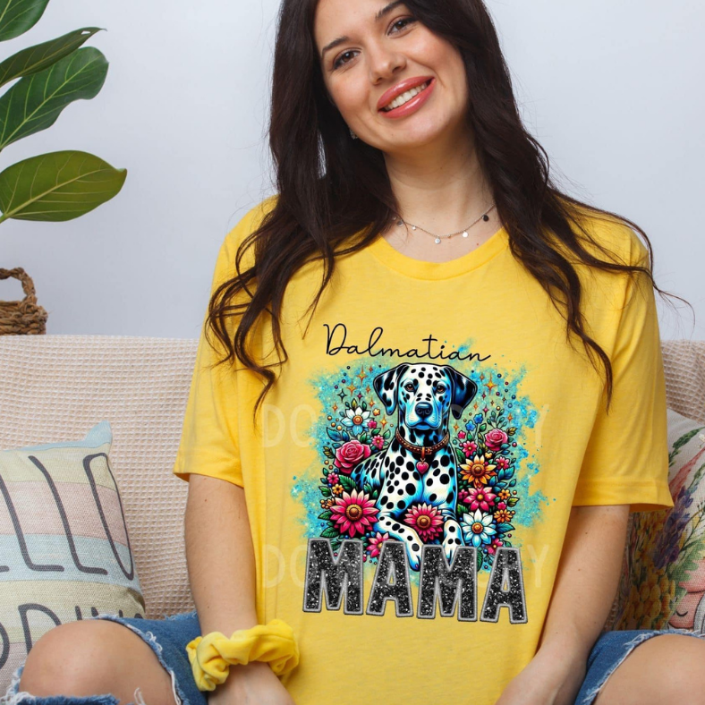 Dalmation Dog Mama Faux Glitter Tee