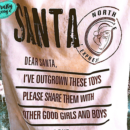 Dear Santa: I've Outgrown These Toys Santa Sack Personalized-Embroidered-Gift Bag