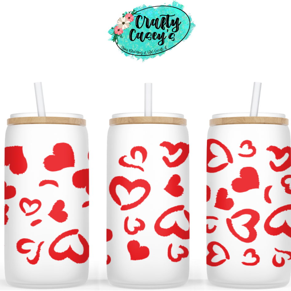 Deep Red Hearts Valentine Beer Glass Can