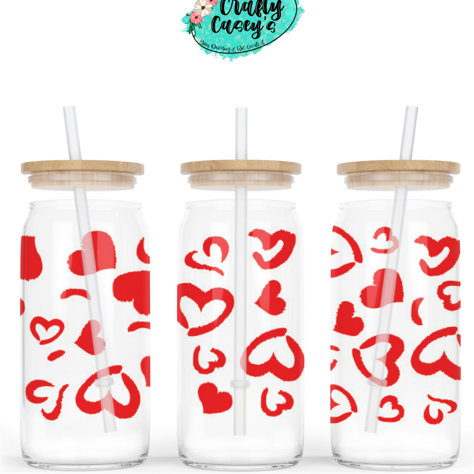 Deep Red Hearts Valentine Beer Glass Can