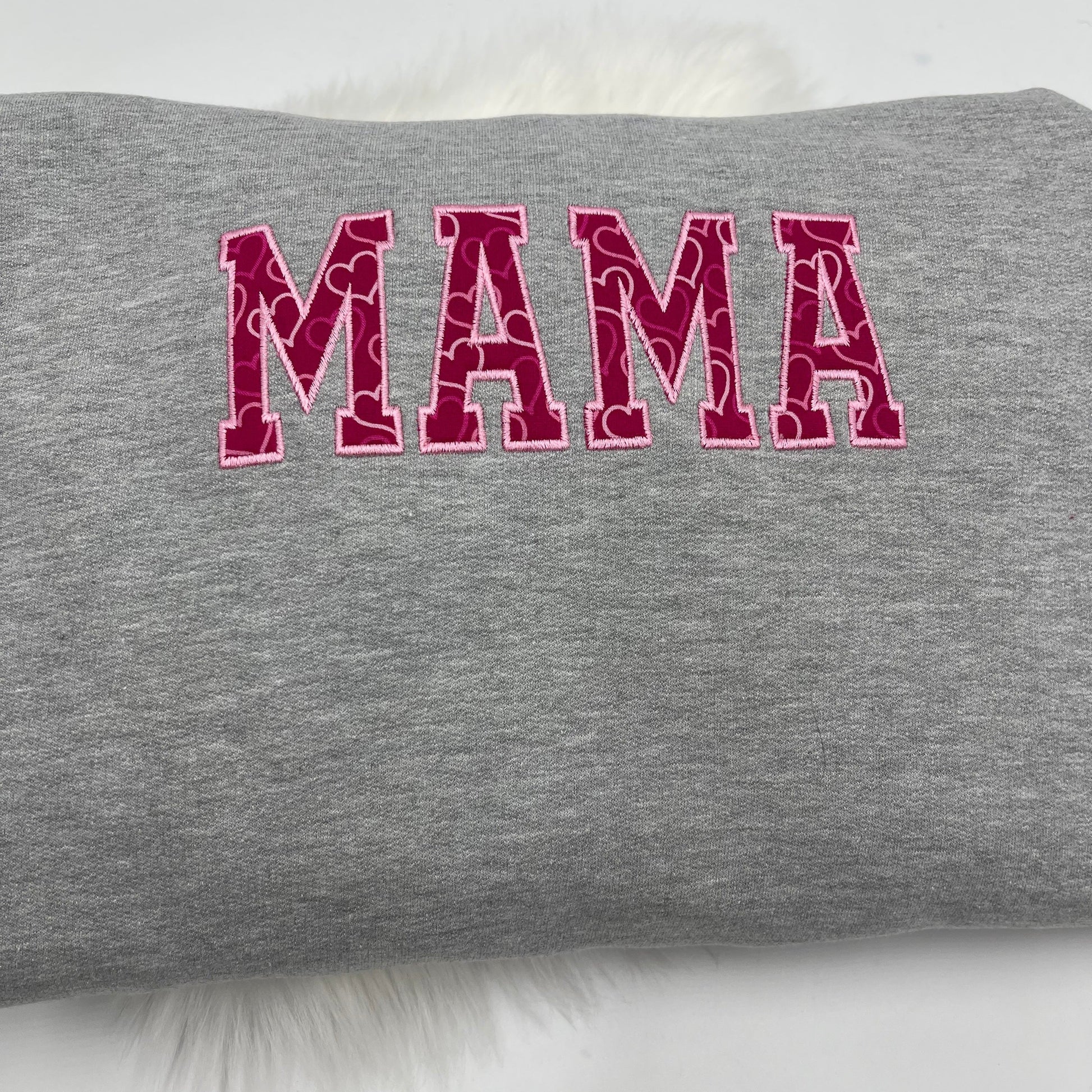 Embroidered Applique MAMA Heart Crewneck Sweatshirt/Hoodie