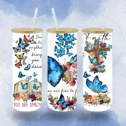 Faith & Butterflies Glass Tumbler 
