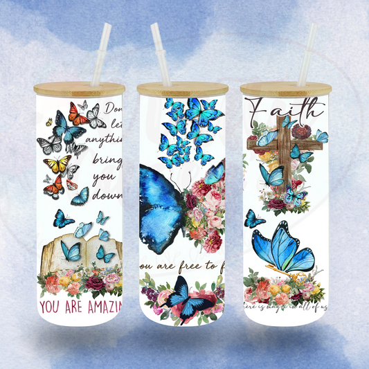 Butterfly 25 Oz Frosted Glass Tumbler Graphic by
