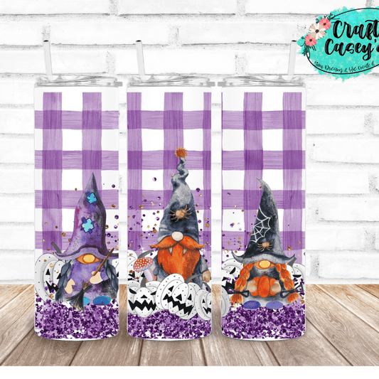 Fall Gnome Party Purple Plaid -Halloween-Drink Tumbler Crafty Casey's