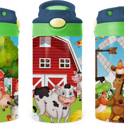 Farm Animals Kids 12 oz Water Bottle Flip Top