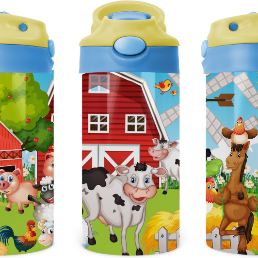 Farm Animals Kids 12 oz Water Bottle Flip Top