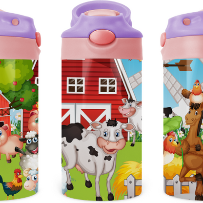 Farm Animals Kids 12 oz Water Bottle Flip Top