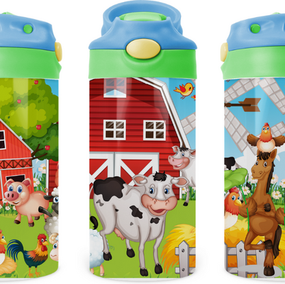 Farm Animals Kids 12 oz Water Bottle Flip Top