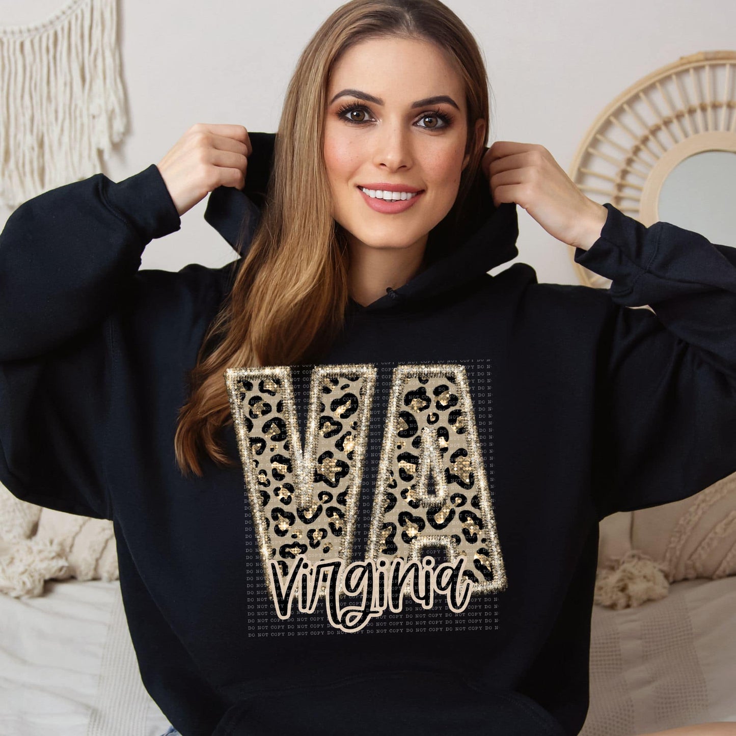 Faux Embroidered Cheetah North Dakota - Wyoming Hoodie