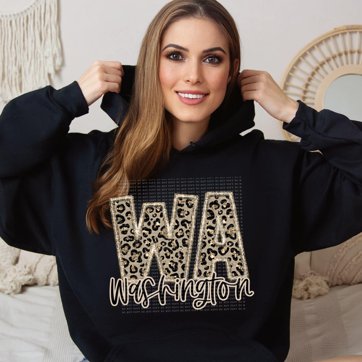 Faux Embroidered Cheetah North Dakota - Wyoming Hoodie