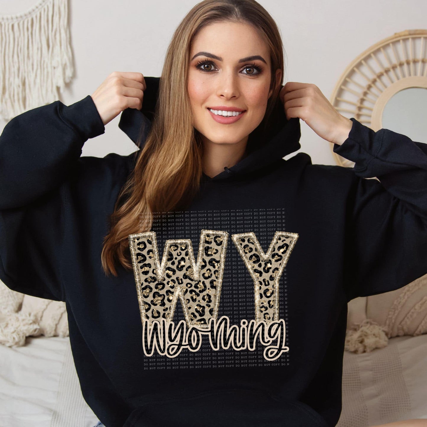 Faux Embroidered Cheetah North Dakota - Wyoming Hoodie