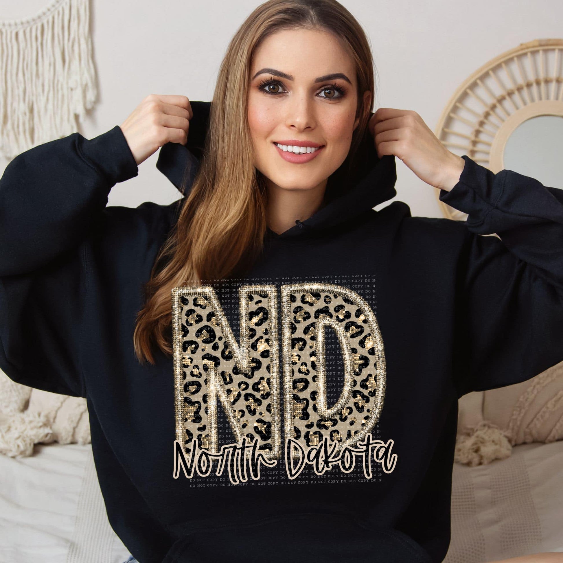 Faux Embroidered Cheetah North Dakota - Wyoming Hoodie