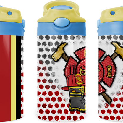 Fire Fighter Badge  Kids 12 oz Water Bottle Flip Top
