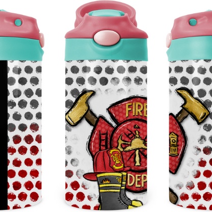 Fire Fighter Badge  Kids 12 oz Water Bottle Flip Top
