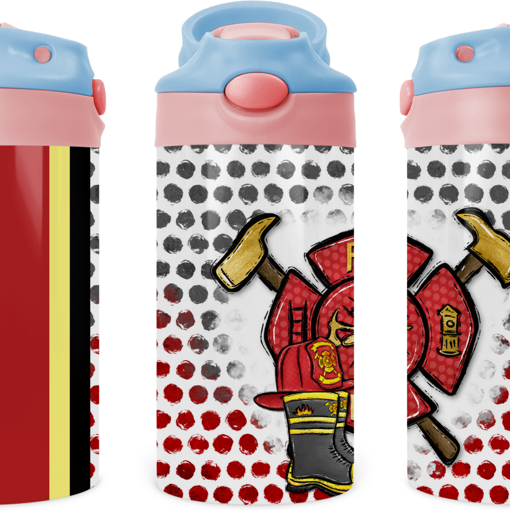 Fire Fighter Badge Kids 12 oz Water Bottle Flip Top