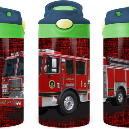 Fire Truck Kids 12 oz Water Bottle Flip Top
