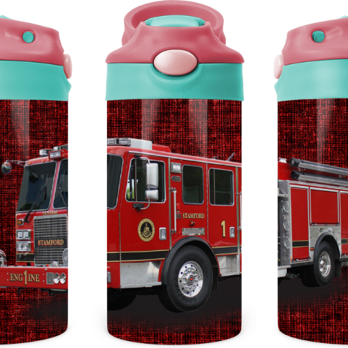 Fire Truck Kids 12 oz Water Bottle Flip Top