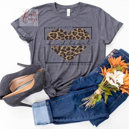 Free Spirit, Kind Heart, Brave Leopard Print - Women's Unisex Fall T-shirts Crafty Casey's