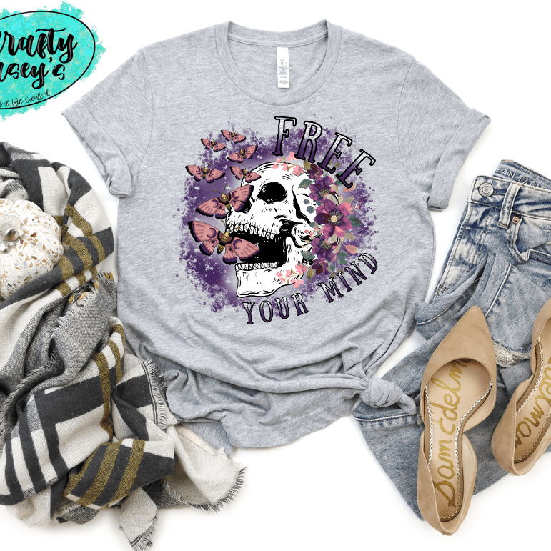 Free Your Mind Butterfly Skull Halloween -T-shirts