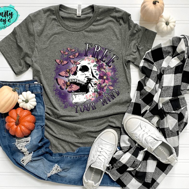 Free Your Mind Butterfly Skull Halloween -T-shirts