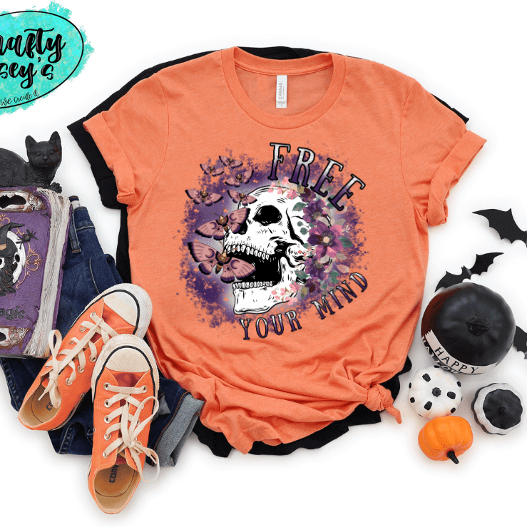 Free Your Mind Butterfly Skull Halloween -T-shirts