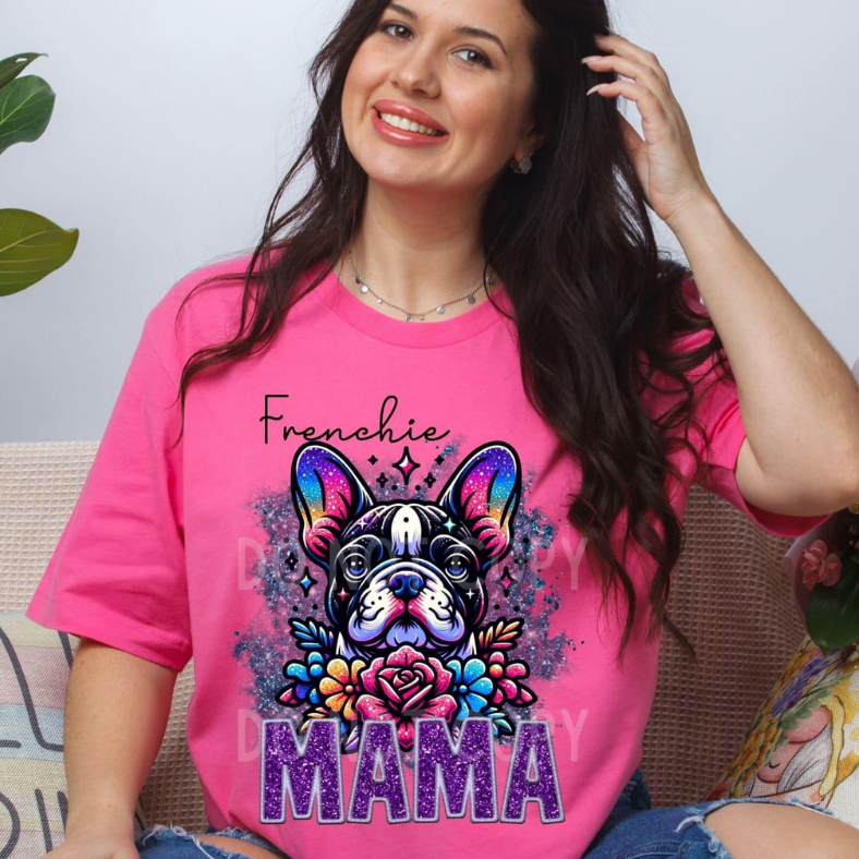 Frenchi Tan Dog Mama Faux Glitter Tee