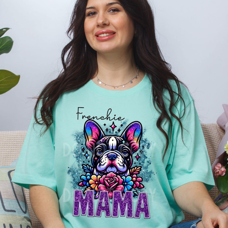 Frenchi Tan Dog Mama Faux Glitter Tee