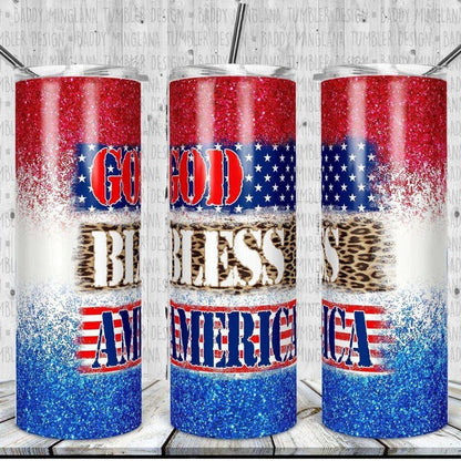 God Bless America - Patriotic-Leopard Vintage Tumbler